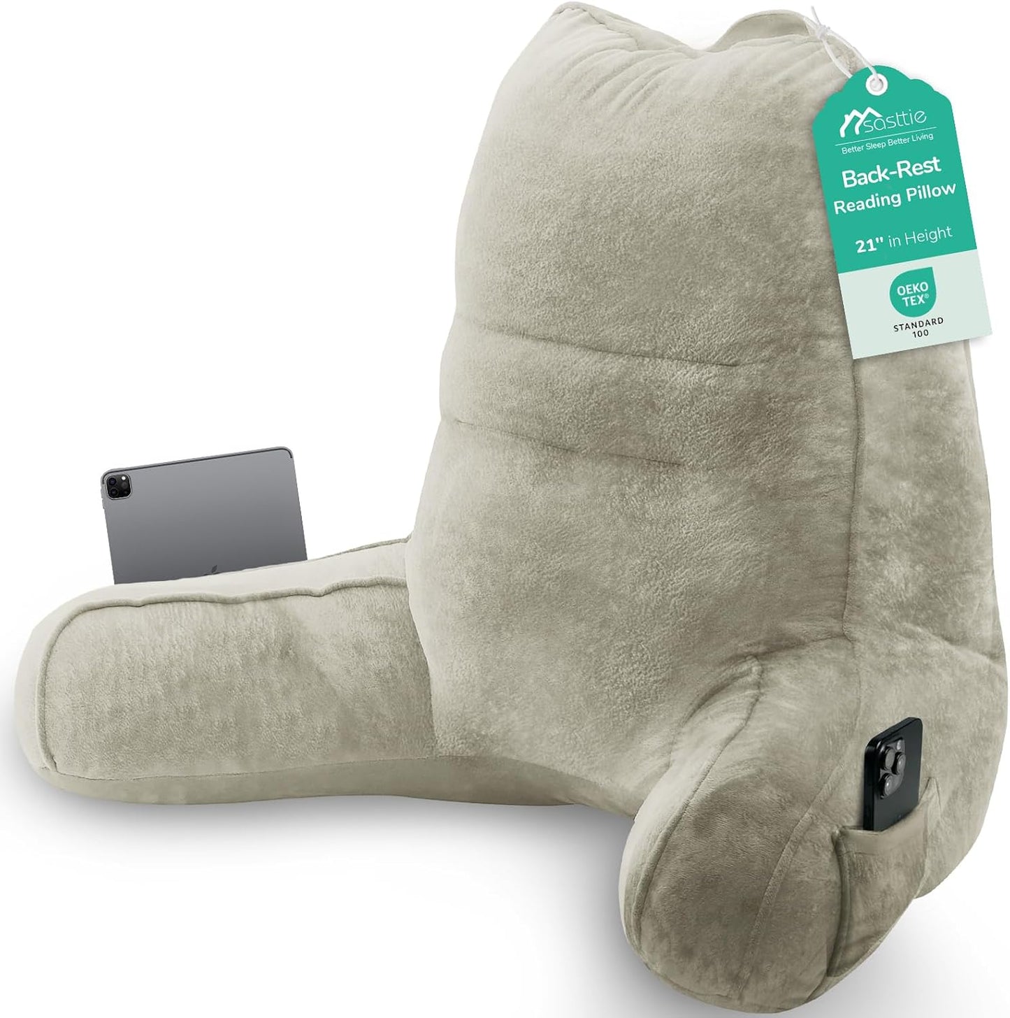 Sasttie Reading Pillows for Sitting in Bed Adult, Back Pillow Bed Sitting Up, Back-Rest Support Cushion for Sit Up on Couch, Sofa, and Floor, Dorm Essentials, Oeko-Tex Certified, Dark Grey