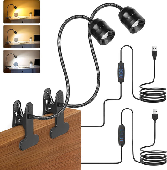 Clip on Light - Dimmable Reading Lights for Bed with 3 Color Modes & 10 Brightness & 15°- 80° Adjustable Angle, 360° Gooseneck USB LED Book Lamp with Clamp for Study Headboard Dorm