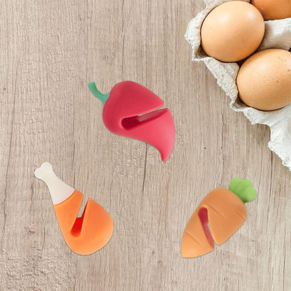 6Pcs Spill-stop Silicone Lid Lifter for Soup Pot - Heat Resistant, Keep Lids Open, Reduce Spills - Chicken Leg, Pepper, Carrot