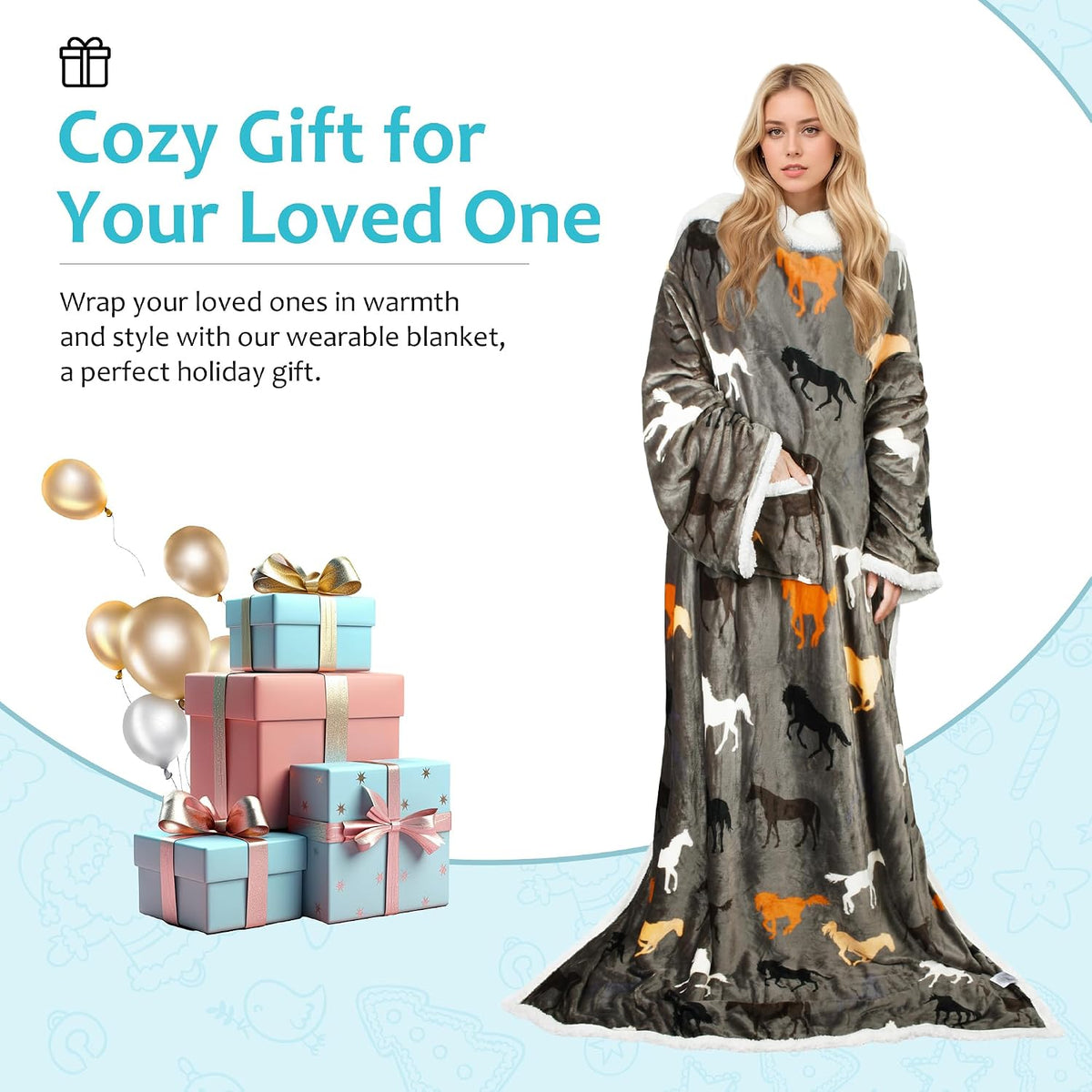 Catalonia Sherpa Wearable Blanket with Sleeves and Pocket for Adults
