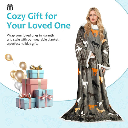 Catalonia Sherpa Wearable Blanket with Sleeves and Pocket for Adults
