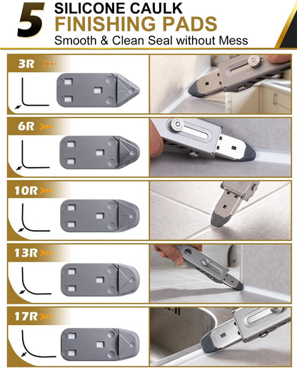 Matework 6 in 1 Caulking Tool, Stainless Steel Caulk Remover - 5 Pads | Multi-Function Grout Removal Tool Kit, Smooth & Sealant Finishing Multi-Tools, for Bathroom, Shower, Kitchen, Window, Sink