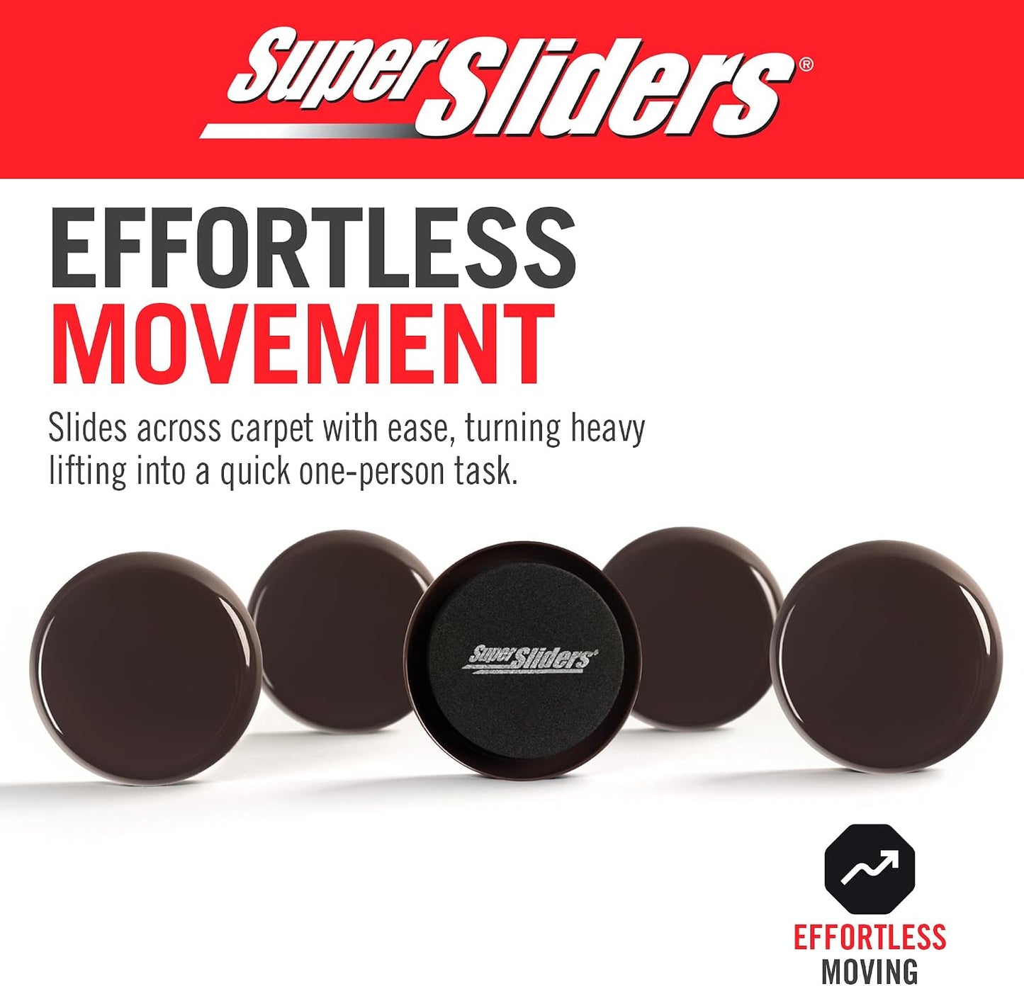 Super Sliders 2-1/2" Round Reusable Furniture Sliders for Carpet, Anti-Slip Protective Furniture Moving Pads for Beds, Sofas, Dressers, Set of 8, Brown