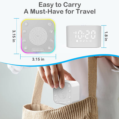 White Noise Sound Machine: Fall Asleep 40% Faster for Adults Bedroom | 30 Non-Looping Sounds Adjustable Volume for Relax & Sleep, Built-in Dimmable Alarm Clock & Night Light