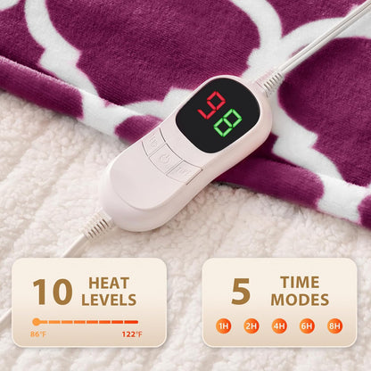Homemate Heated Blanket Electric Throw - 50“x60“ Heating Blanket with 10 Fast Heat Levels 8 Hours Auto Off Soft Cozy Flannel Over-Heated Protection ETL Certification Keep Warming in Home | Throw with 10 Fast Heat Levels 8 Hours Auto Off Over-Heated