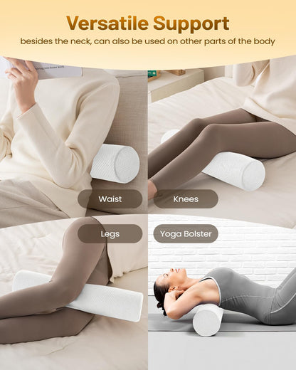 Memory Foam 4" Round Pillow, Cervical Neck Pillow for Pain Relief, Cylinder Pillows 18"x 4", Removable Cover, Neck Roll Pillow for Sleeping, Velvet Dots, Grey