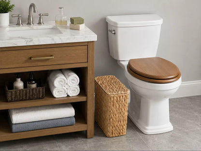 Coeusy 3 Gallon Wicker Trash Can,Small Bathroom Trash Can with Lid,Natural Water Hyacinth Wicker Waste Basket for Bedroom,Toilet,Narrow Garbage Can with Removable Liner