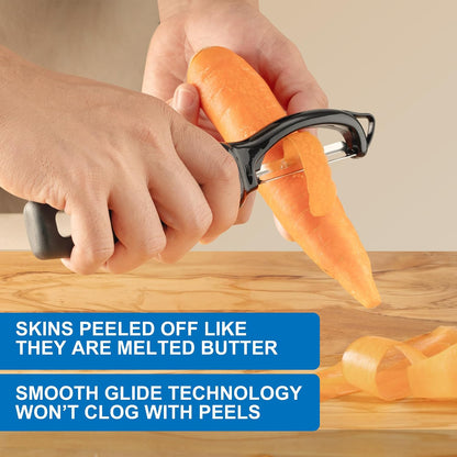 Premium Swivel Vegetable Peeler, Soft Grip Handle and Ultra Sharp Stainless Steel Blades - Perfect Kitchen Peeler For Veggie, Fruit, Potato, Carrot, Apple - Black - Set of 2