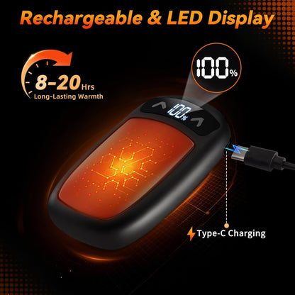 Rechargeable Hand Warmer 2Pack, AI Chips Electric Hand Warmers with LED Display, 3 Temps Portable Magnetic Handwarmers, Pocket-Sized Electronic Hand Warmers for Man, Women, Camping, Hunting, Christmas
