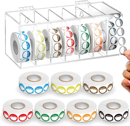 Gilprop 7000 Pcs Removable Day of the Week Labels and Acrylic Label Dispenser, Food Stickers Management Monday Through Sunday Colored Food Self Adhesive Day Dot Sticker