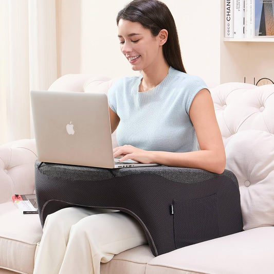 cooloo8 Reading Pillow with Armrests – Extra Large Memory Foam Gaming Pillow for Adult, Lap Desk for Laptop, Arm Rest for Working, Crocheting, Playing Game or Siting in Bed, Floor, Sofa, (Grey)