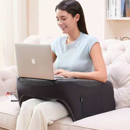 cooloo8 Reading Pillow with Armrests – Extra Large Memory Foam Gaming Pillow for Adult, Lap Desk for Laptop, Arm Rest for Working, Crocheting, Playing Game or Siting in Bed, Floor, Sofa, (Grey)