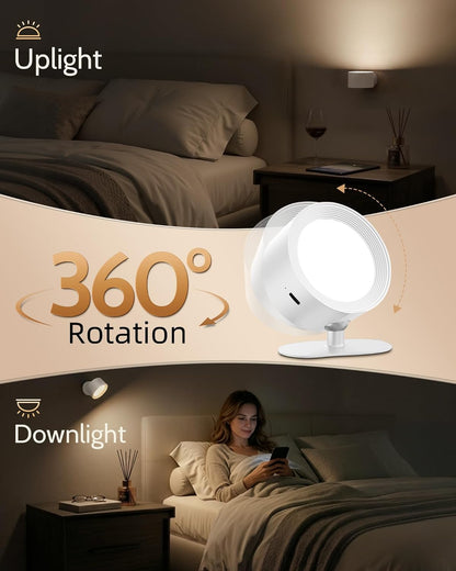 LED Wall Mounted Lights, Rechargeable Wall Sconces, 3 Color Temps, Remote & Touch, 360° Rotating and Dimmable for Bedroom, Bedside & Reading (Black, 2 Pack)
