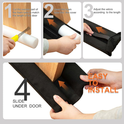 Under Door Draft Stopper 30-38" Adjustable Wind Stopper for Door & Window, Foam Door Sweep Air & Noise Blocker for Bottom of Doors Double Side Seal - Black