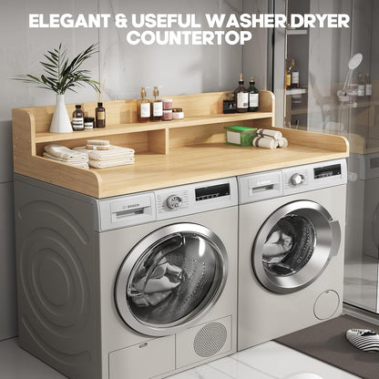 2-Tier Washer and Dryer Countertop with 2.75" H Guard,54" W x 27.5" D Laundry Countertop Cover with Non-Slip Pad,Large Space Laundry Topper for Folding Clothes Over Washer and Dryer-White