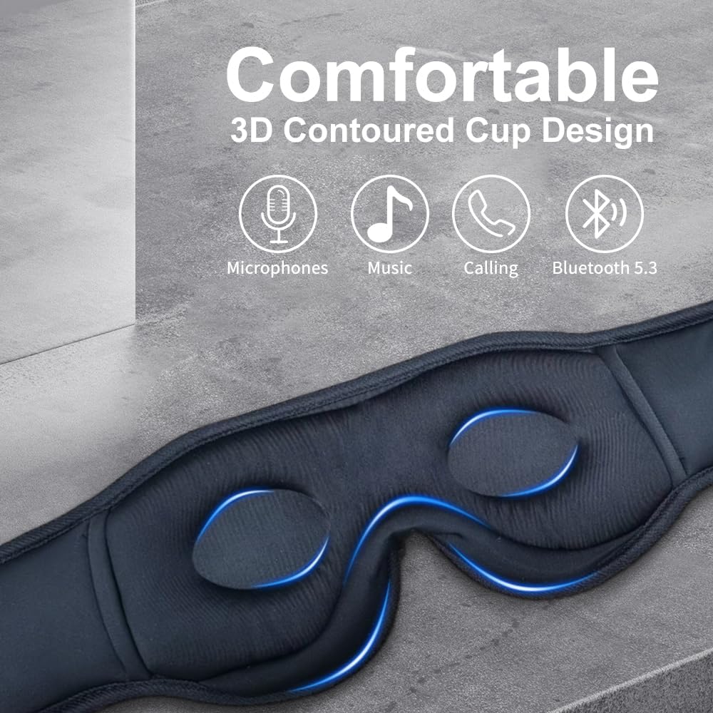 Bluetooth Sleep Mask Wireless Headphones 3D Bluetooth Eye Mask for Side Sleepers SYPVRY Blackout Eye Mask with Headphones Speaker for Airplane,Travel, Black