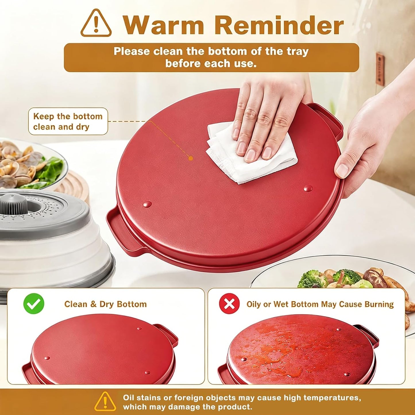 Microwave Splatter Cover with Anti-Scald Tray, 10.7" Collapsible - Red | Collapsible microwave food cover with an anti-scald tray. Fits most plates up to 10.7 inches and helps reduce food splatter.