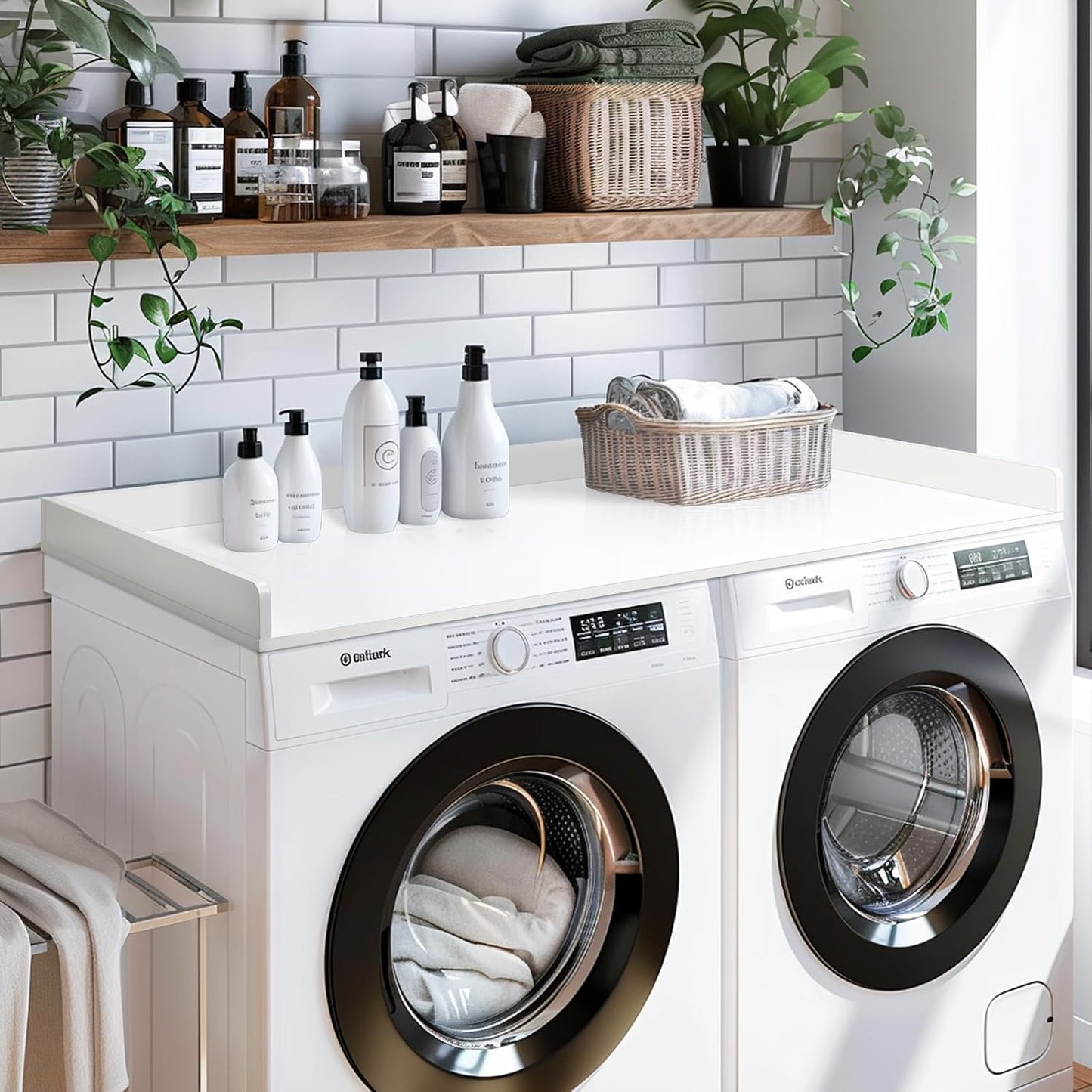 Gashell Washer Dryer Countertop, 27.5" x 54" Bamboo Washer and Dryer Countertop for Laundry Room Organization(Retro Brown)