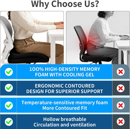Memory Foam Ergonomic Seat Cushion for Office Chairs Pain Relief