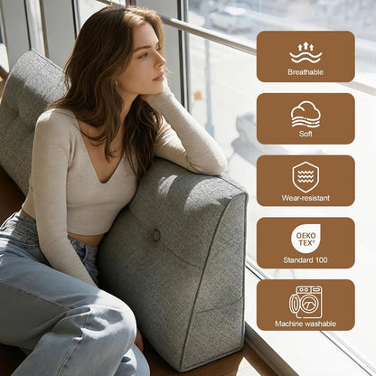 Wedge Pillow – Reading & Bed Rest Pillow for Sitting in Bed, Couch, or Floor, Multi-Purpose Headboard Wedge for Sleeping, After Surgery, Leg & Back Support, Neck Cushion & Washable Cover, Dark Gray