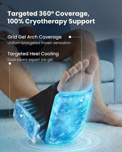 Heel Plantar Fasciitis ice Pack with 2-Layer Cooling Gel for 30-Min Cold Therapy, Ankle Foot Reusable Ice Pack Wrap for Achilles Tendonitis, Sprained Ankles, Swelling, Foot Pain Relief(1, PRO)
