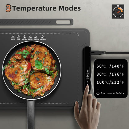 Food Warming Mat, Silicone Electric Warming Tray with 3 Modes Temperature & Fast Heating, Raised Feet Protects Table, Roll Up Buffet Hot Plates Heat Pad, Portable Food Warmer for Parties Home Travel