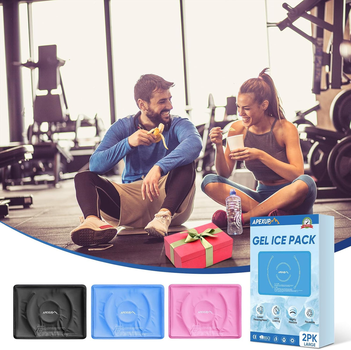 APEXUP Gel Ice Packs for Injuries Reusable, Flexible Double Sided Cold Packs for Injuries, Ice Pack for Knee, Shoulder, Back, Hip, Leg, Arm (Blue, 11.5"x7.5", 1PK)