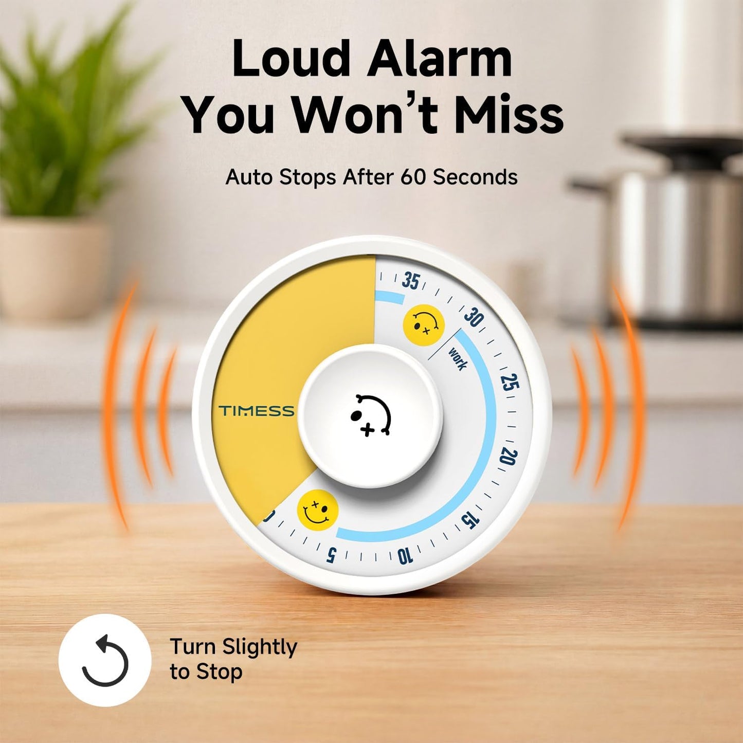 60-Minute Visual Timer, Twist to Set, Loud Battery-Powered Alarm, Minimalist Rotary Countdown Dial for Office, Study, Work & Home Time Management (Black)
