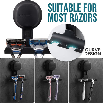 TAILI 2 Pack Upgraded Suction Cup Razor Holder for Shower Waterproof, Black | Visible Safety Indicator, Rust-Resistant Bathroom Organizer, No-Drill Glass Shower Wall Hook for Towel,Loofah,Razor,Squeegee