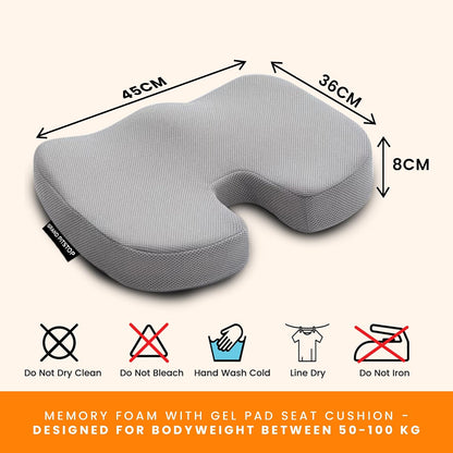 GRAND PITSTOP Seat Cushion Doctors Recommended - Premium Gel & Memory Foam Office Chair Cushion for Car, Airplane- Butt Pillow for Long Sitting Hip & Sciatica Pain Relief - Coccyx,Tailbone (Black)