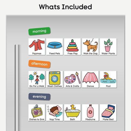 Magnetic Visual Schedule for Kids | Daily Routine & Chore Chart with 100+ Picture Magnets for Toddlers, Autism & ADHD, for Home Use, Morning and Bedtime Routines