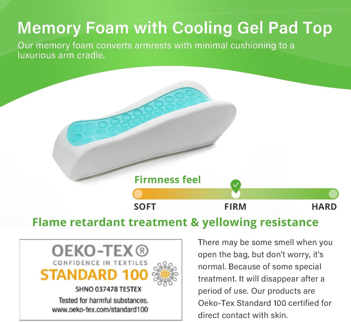 LargeLeaf Chair Armrest Cooling Gel Cushions Elbow Pillow Pressure Relief Office Chair Gaming Chair armrest with Memory Foam armrest Pads 2-Piece Set of Chair