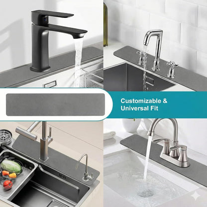 Customizable Kitchen Sink Faucet Mat: 30"Lx5.5"W Absorbent Splash Guard | Non-slip Fabric Rubber Mat, Cut to Fit Oval Rectangle Square Faucet & 2,3,4 Holes Irregular Sink with Soap Dispenser Air Gap