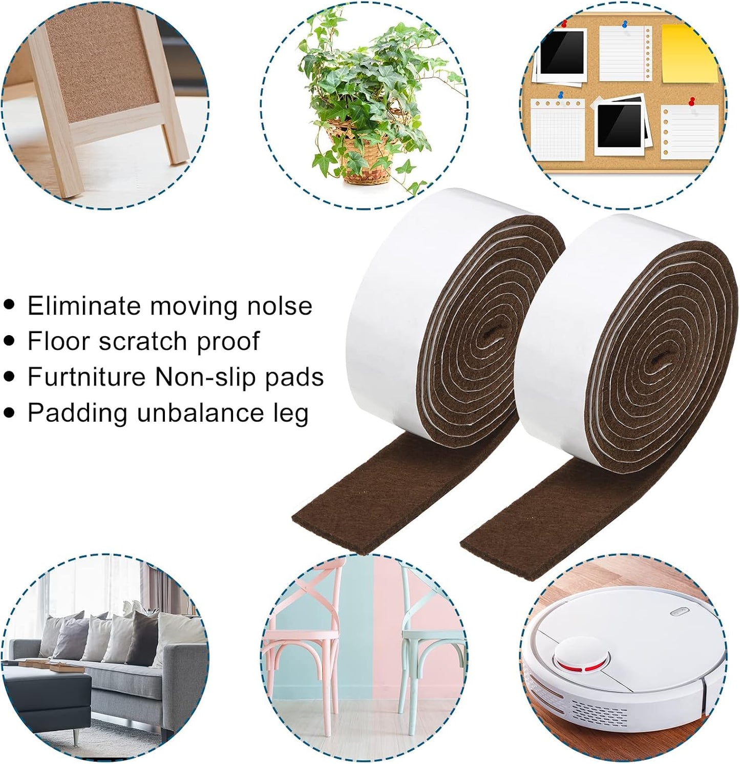Shappy 2 Pcs Felt Strips with Adhesive Backing Felt Tape Roll Non Slip | 120 x 1 x 0.12 Inch,Linen,Self Adhesive,Cuttable Furniture Pads,for Protecting,Hardwood,Floors,Chairs,Wall