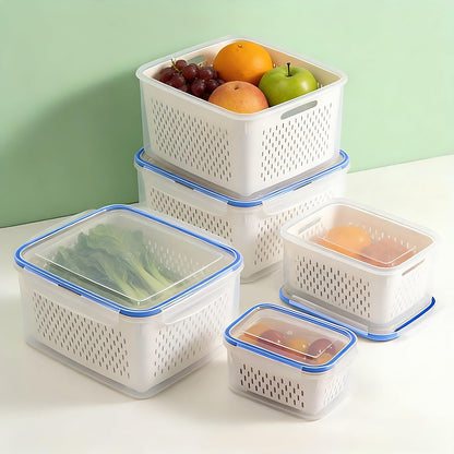 3-Pack Fresh Fruit Storage Containers for Fridge with Strainer & Drain Lid | Produce Keeper with Removable Colander, BPA-Free Plastic Crisper for Berries Vegetables Nuts, Fresh
