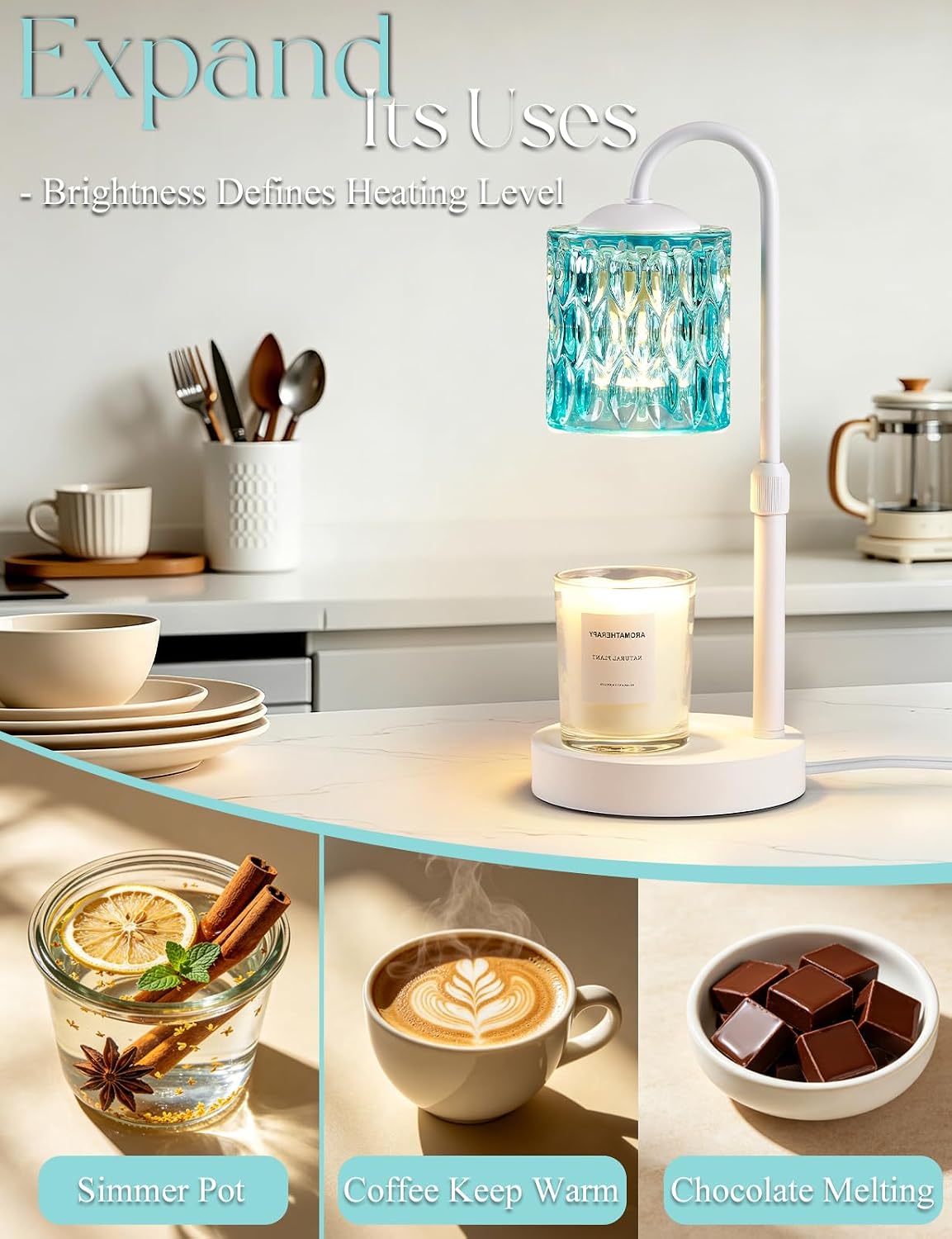 Briever Dimmable Candle Warmer Lamp with Timer, Height Adjustable Electric Candle Wax Warmer, Christmas Birthday Gifts for Women Mom, House Warming Gifts New Home Room Decor, Black Solid Wood Base