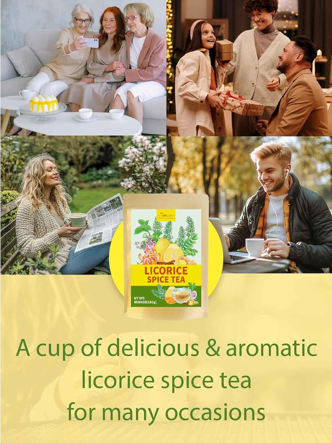 TeeLux Dandelion Leaf & Root Tea Bags, Natural Roasted Dandelion Root with Fresh Dandelion Leaf Herbal Tea, Caffeine Free, 100 Count