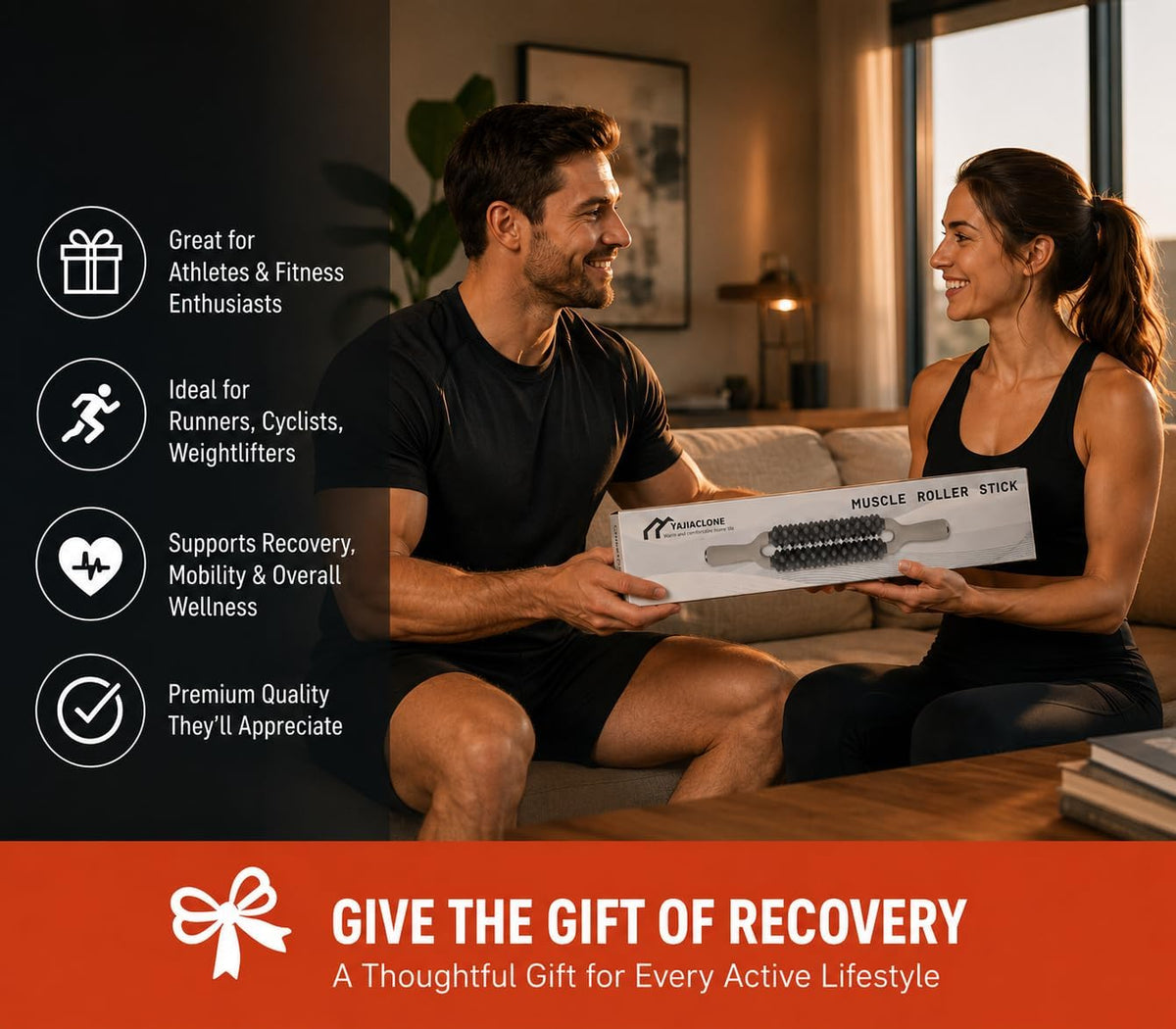 Muscle Roller Stick for Muscle Recovery, Double Row Massage Roller