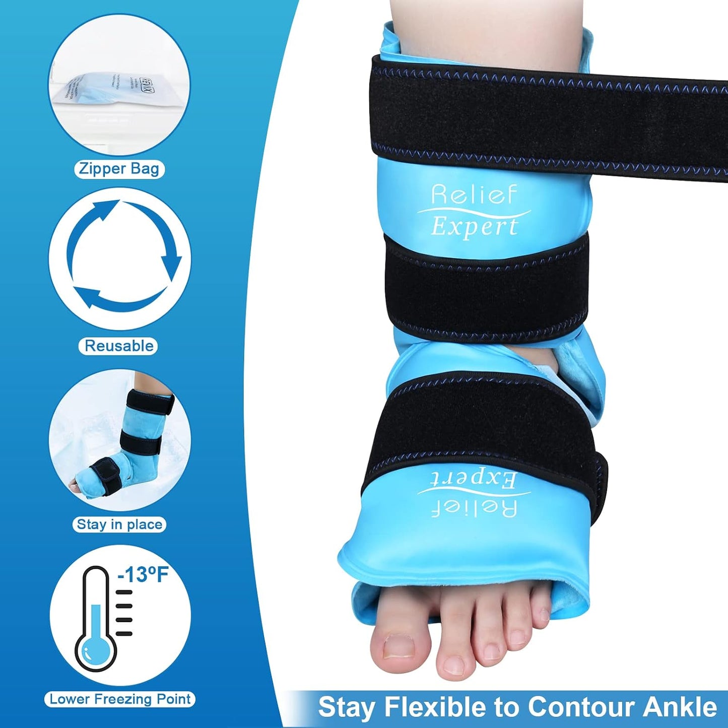 Relief Expert XL Ankle Ice Pack Wrap, Extra Large Ankle Ice Wrap for Discomfort Reducing with Cold Compress for Muscle and Joints Relaxation
