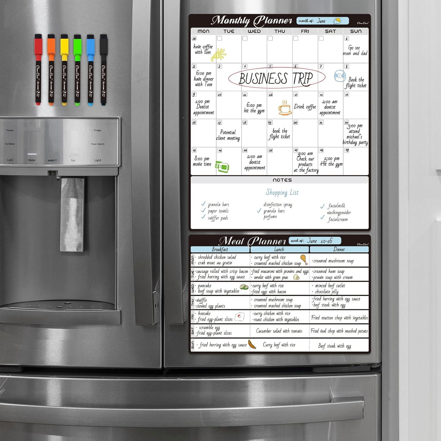 Magnetic Dry Erase Monthly Calendar Set - 15.5"x13" Monthly and 8.5"x13" Weekly Calendar for Fridge - 6 Extra Fine Point Markers Included - Shipped Flat