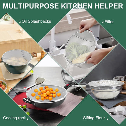 Stainless Steel Splatter Screen for Frying Pan - 9.8" 11.4" 13" Ultra Fine Mesh Grease Splatter Guard, Hot Oil Splatter Guard Shield Grease for Cooking, Kitchen Splash Guard to Prevent Oil Splatter