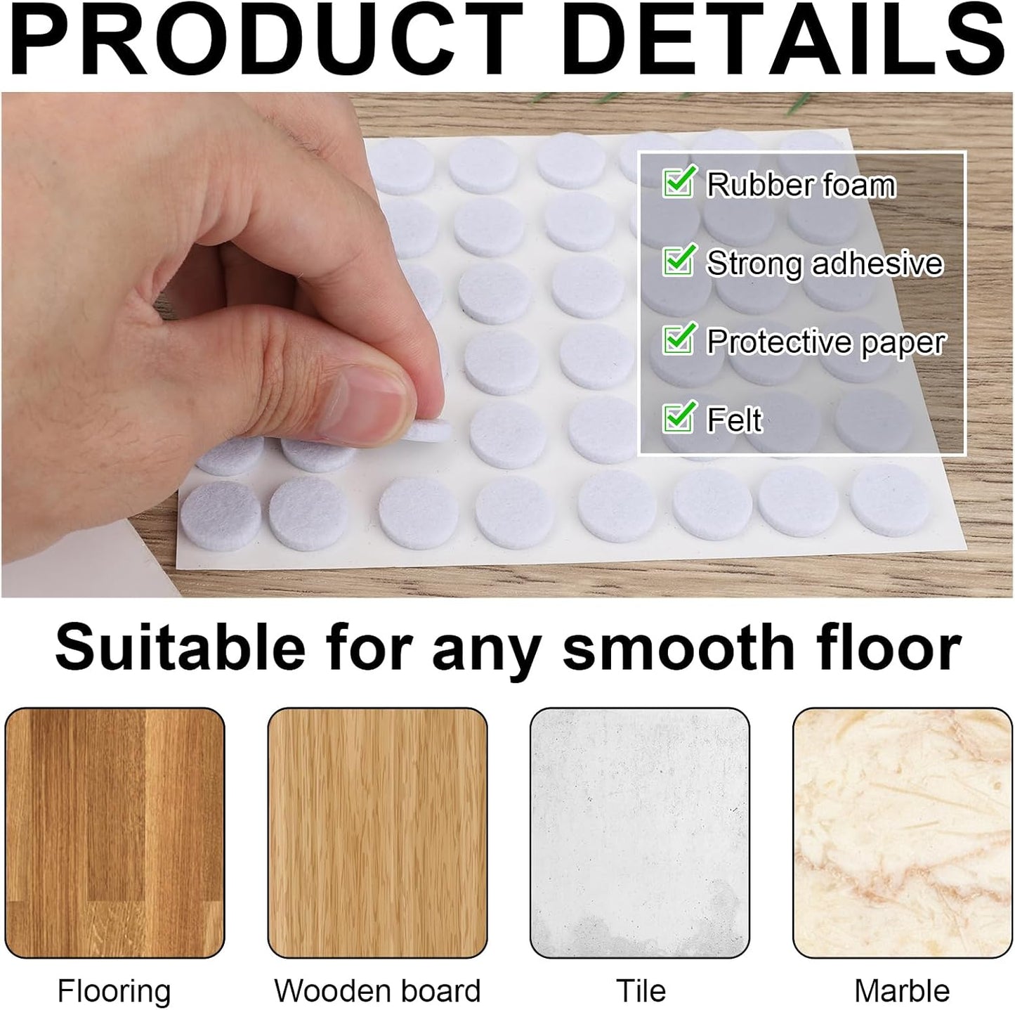 48 Pcs Felt Pads for Cabinet Door, 1/2in White Round Quite Cabinet Pads Bumpers Self Adhesive Felt Furniture Pad for Kitchen Furniture Floor Drawers Table Chair Leg Protector
