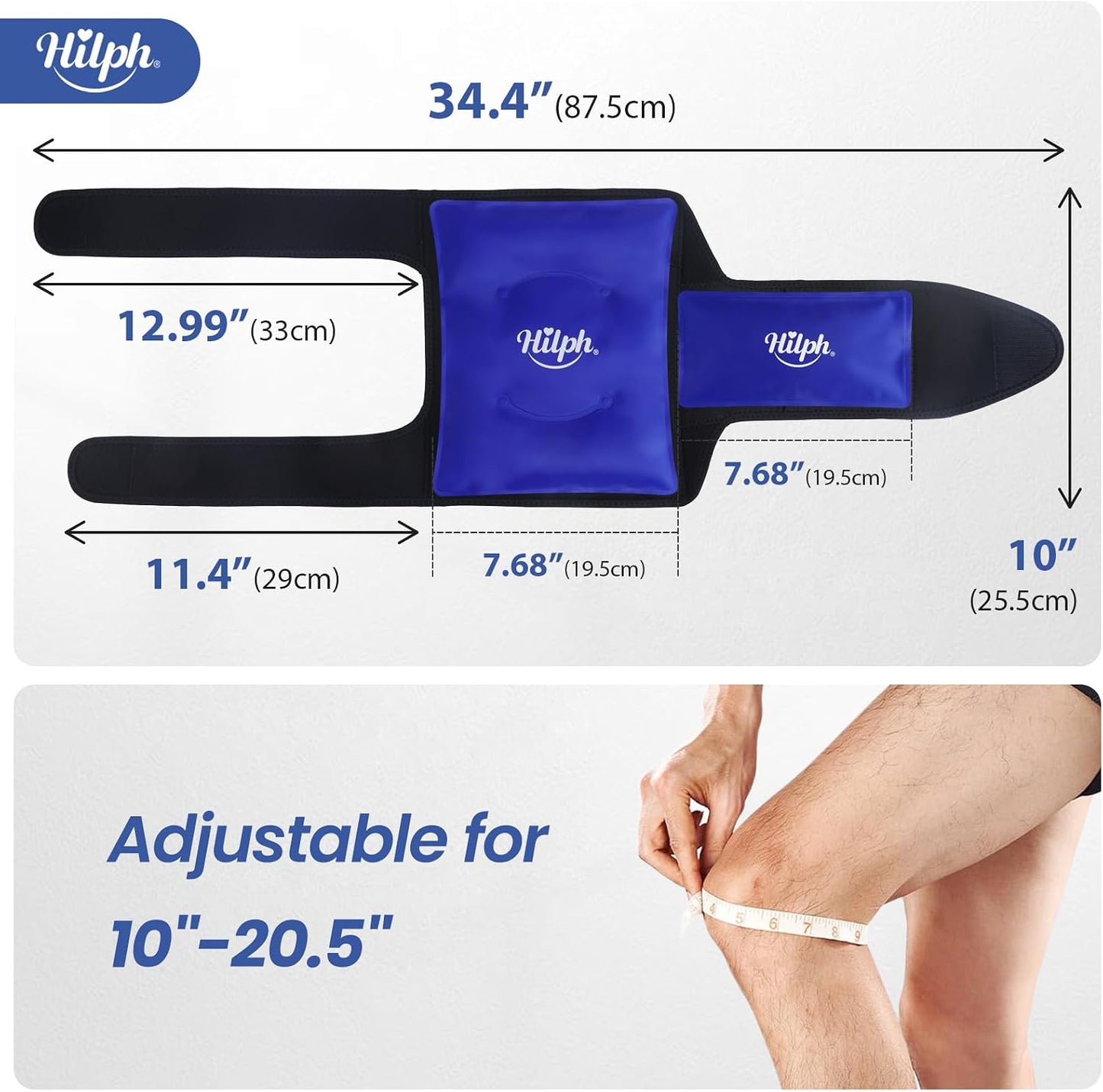 Hilph Knee Ice Pack Wrap, Adjustable Knee Brace with 2 Gel Ice Packs, Blue | Full Coverage, Hot Cold Therapy, Pain Relief for Replacement Surgery, Arthritis, ACL, Meniscus Tear, Swelling, Leg, Elbow Arm