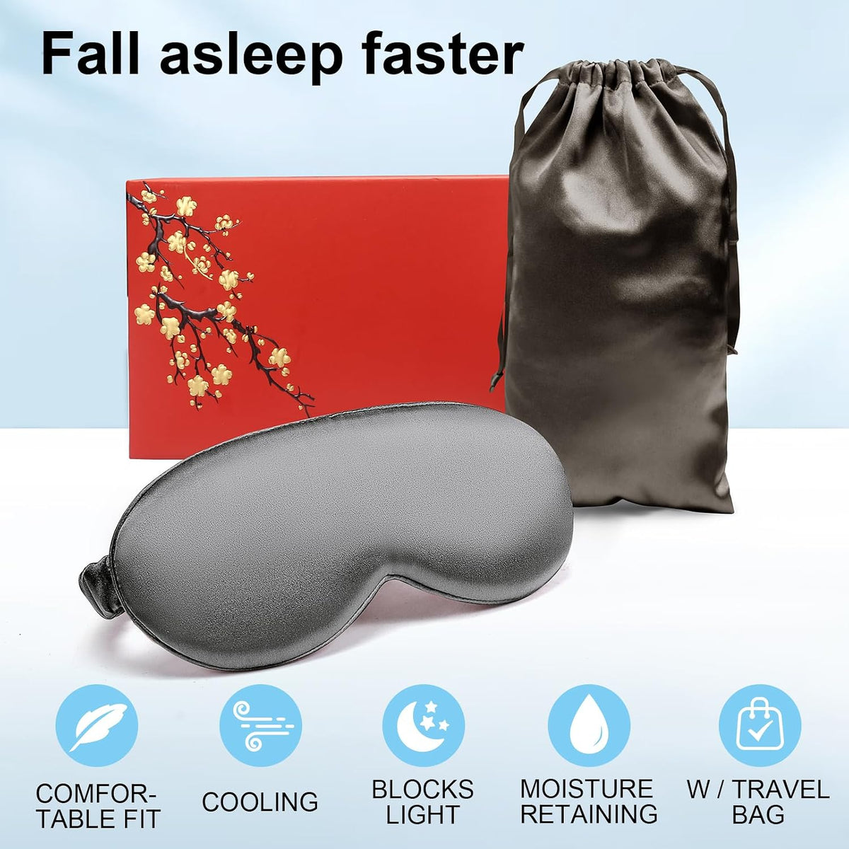 Silk Eye mask for Sleeping 3D Anti Wrinkle Skin Friendly Black Out Black