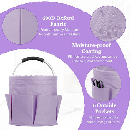 17L Cleaning Caddy with Handle and 6 Pockets, Foldable Cleaning Supply Caddy, Portable Shower Caddy in 600D Oxford Fabric, Multifunctional Storage Basket for Camping, Gardening, Black