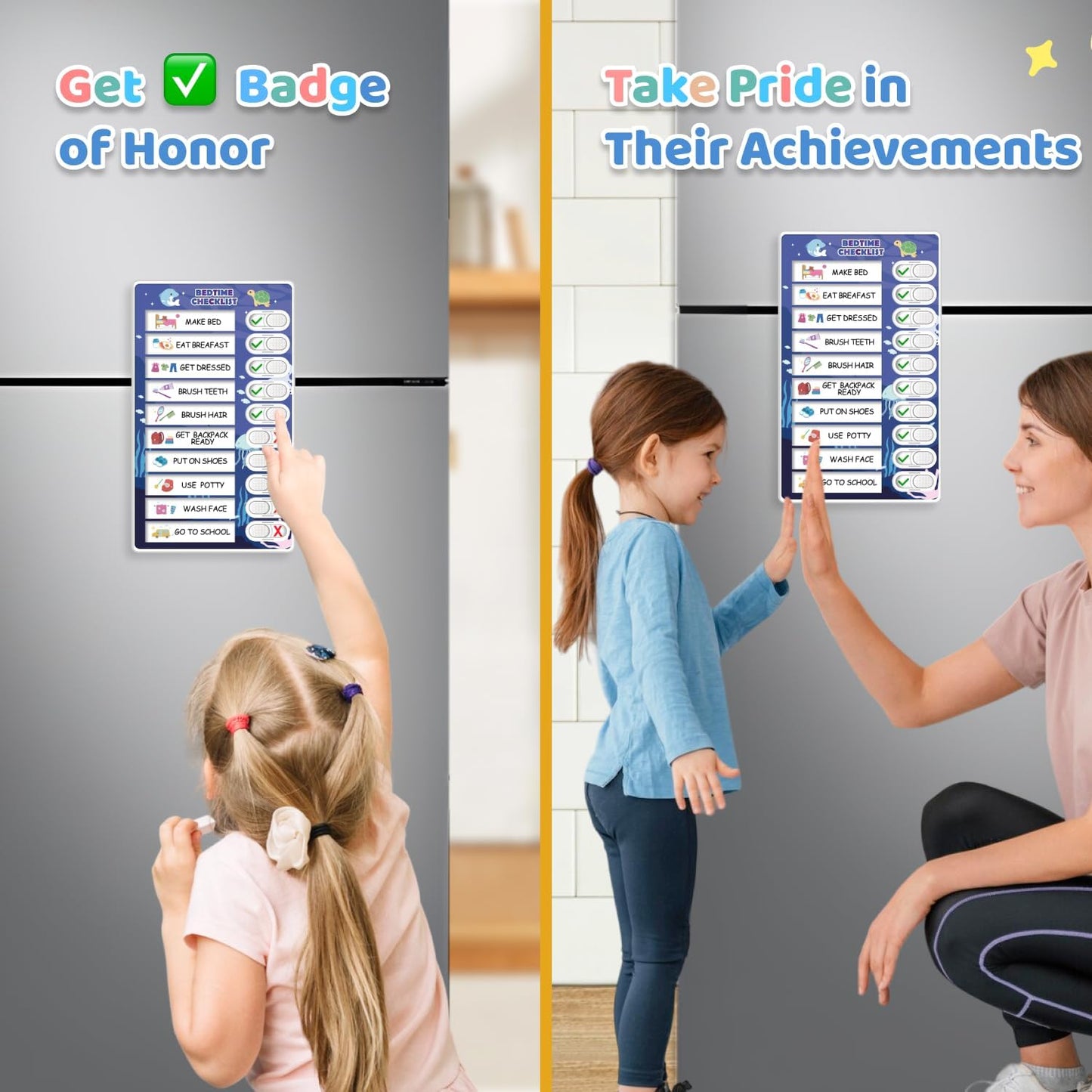 Upgraded Slider 4 in 1 Reward Chart for Kids, Reusable Bedtime/Morning/Daily Routine Chart for Kids, Magnetic Chore Chart for Kids Toddlers, Sticker Chart for Kids Behavior Chart for Kids at Home
