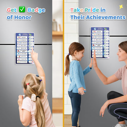 Upgraded Slider 4 in 1 Reward Chart for Kids, Reusable Bedtime/Morning/Daily Routine Chart for Kids, Magnetic Chore Chart for Kids Toddlers, Sticker Chart for Kids Behavior Chart for Kids at Home