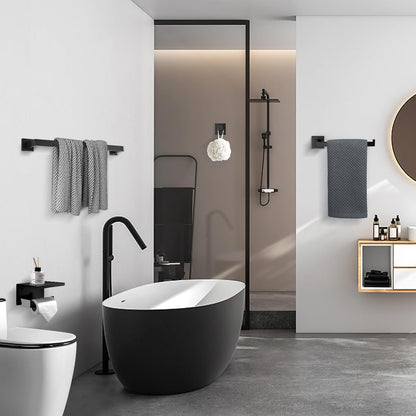 TURS Bathroom Hardware Set Black 4-Piece Towel Bar Set Include 24 Inch Towel Bar Hand Towel Holder Towel Hook Toilet Paper Holder with Shelf Wall Mounted Stainless Steel Bathroom Accessories Set