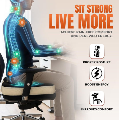Patented 55D Orthopedic Memory Foam Seat Cushion – Ergonomic Office Chair & Car Seat Cushion, Contoured Coccyx Pillow for Tailbone, Hip & Lower Back Comfort – Ideal for Home, Driving & Long Sitting