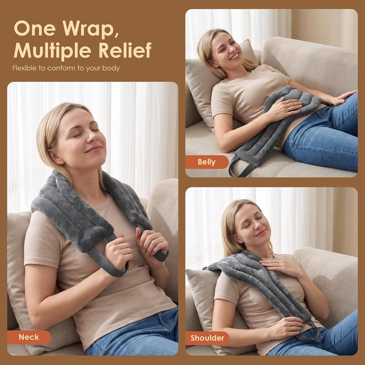 Microwave Heating Pad for Pain Relief, 8 x 18 Grey